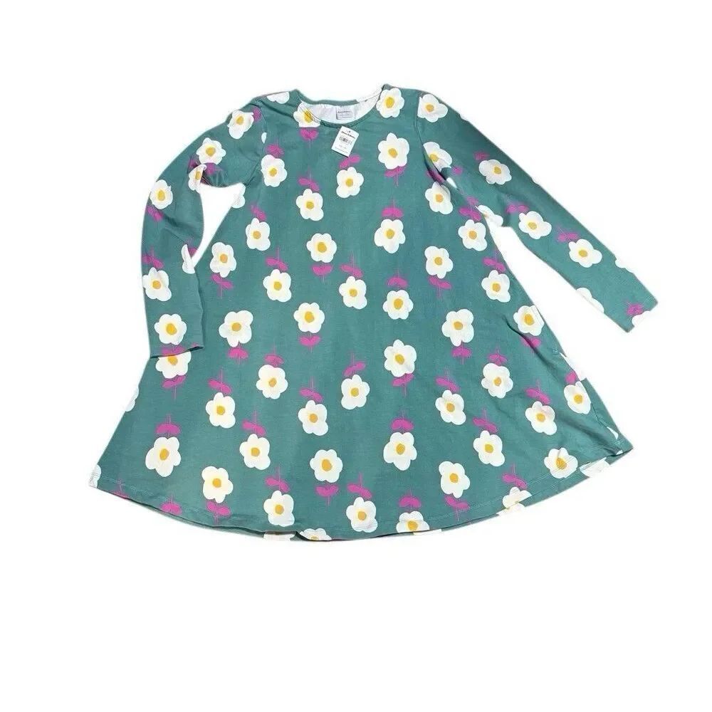 Hanna Anderson Dress US 12 Floral Long Sleeve Swing Cotton Pockets New